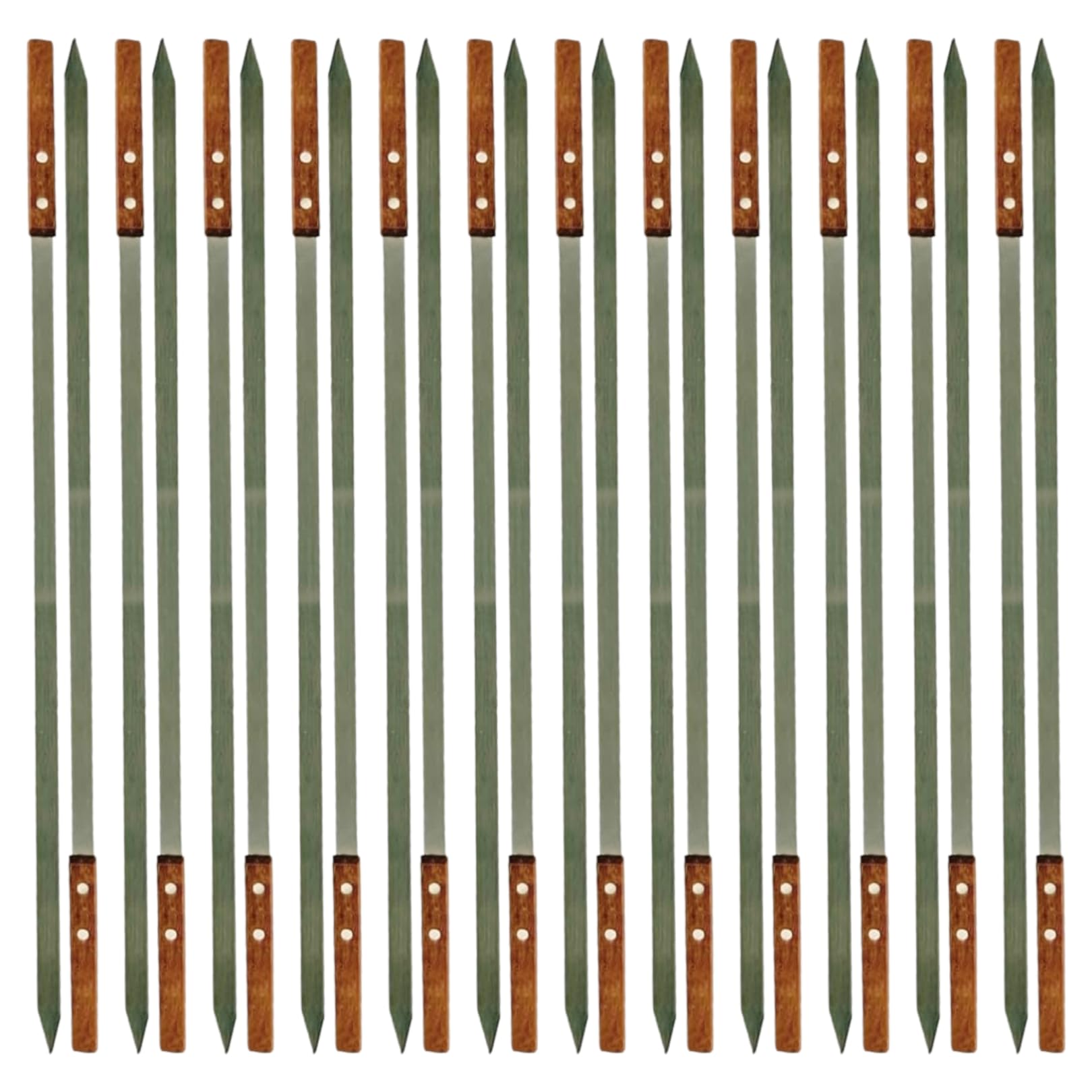 Pinchos de acero inoxidable para barbacoa al aire libre, tenedor de barbacoa con mango de madera maciza para asar Shish Kebob Koubideh Kebab brasileño persa de 1 pulgada de ancho + 1 pincho gratis (24