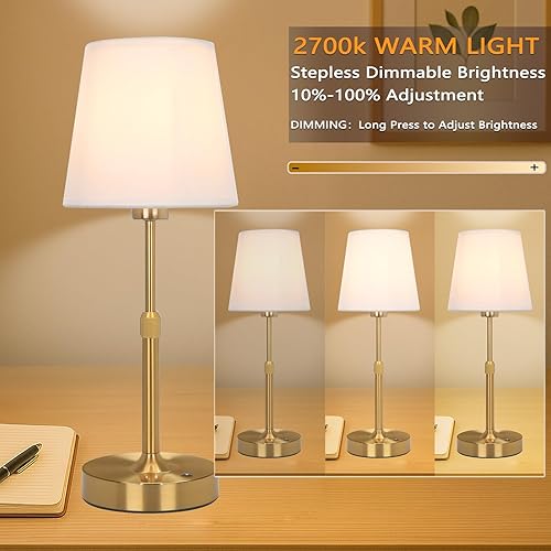 Miniatura 4 de Lámpara de mesa LED inalámbrica, portátil de 5200 mAh, lámpara de escritorio con batería recargable, lámpara de noche táctil con pantalla de tela,