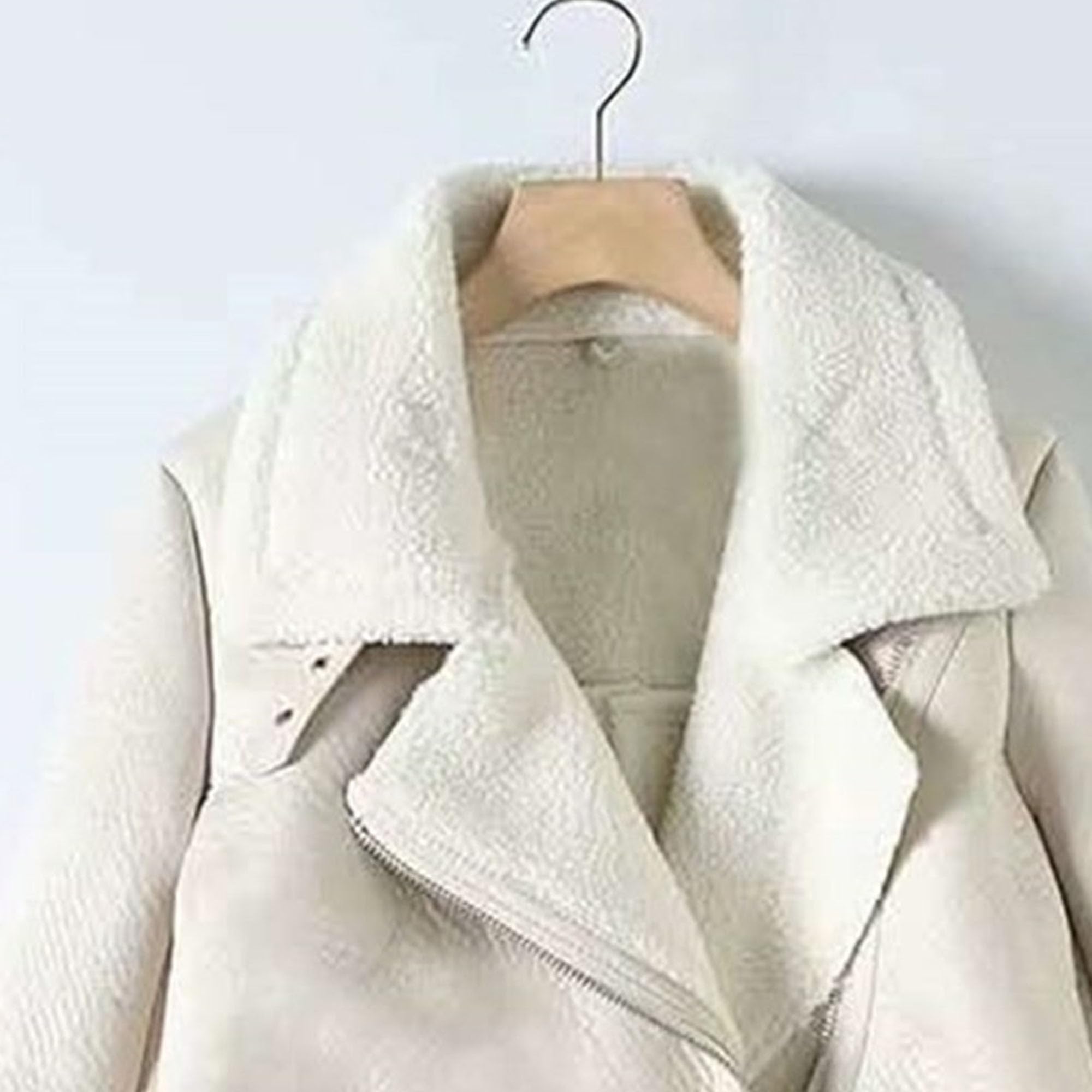 DGKaxiyaHM Abrigo de aviador con forro de invierno para mujer, de piel sintética, cálido, chaqueta de motociclista, ajuste regular, ropa de abrigo con cinturón, beige, S