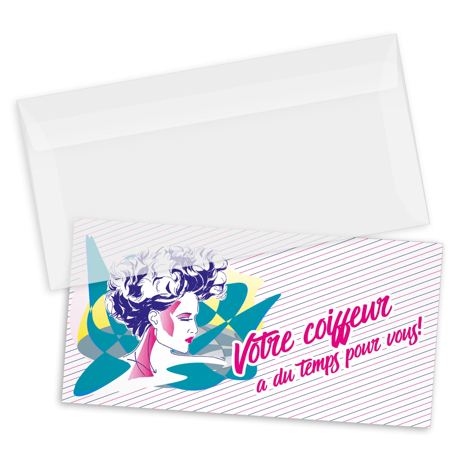 POS BON - 100 bons cadeaux à remplir avec enveloppe - formulaires imprimés pour des salons de coiffure K9001F-1-100-V2