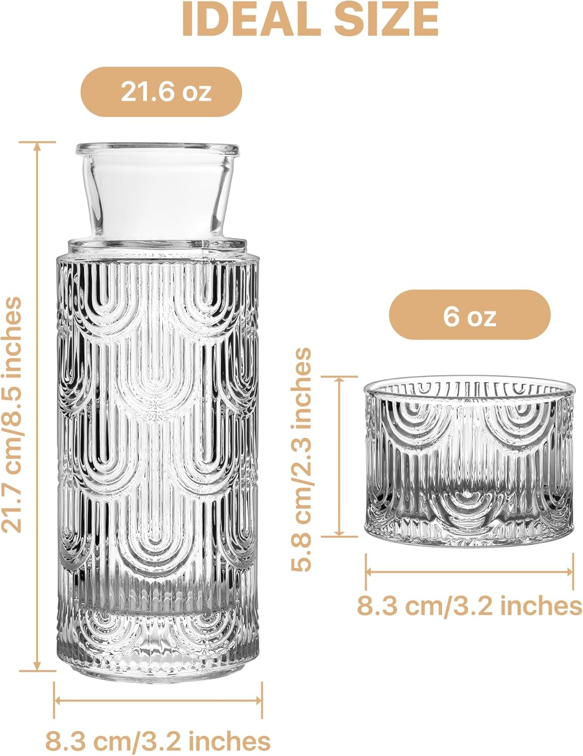 Bedside Water Carafe and Glass Set, Mouthwash Dispenser for Bathroom, 21.6 Oz Glass Water Bottles with 6 Oz Drinking Cup as Lid, Pitcher for Nightstand, Kitchen (Clear) - Image 5