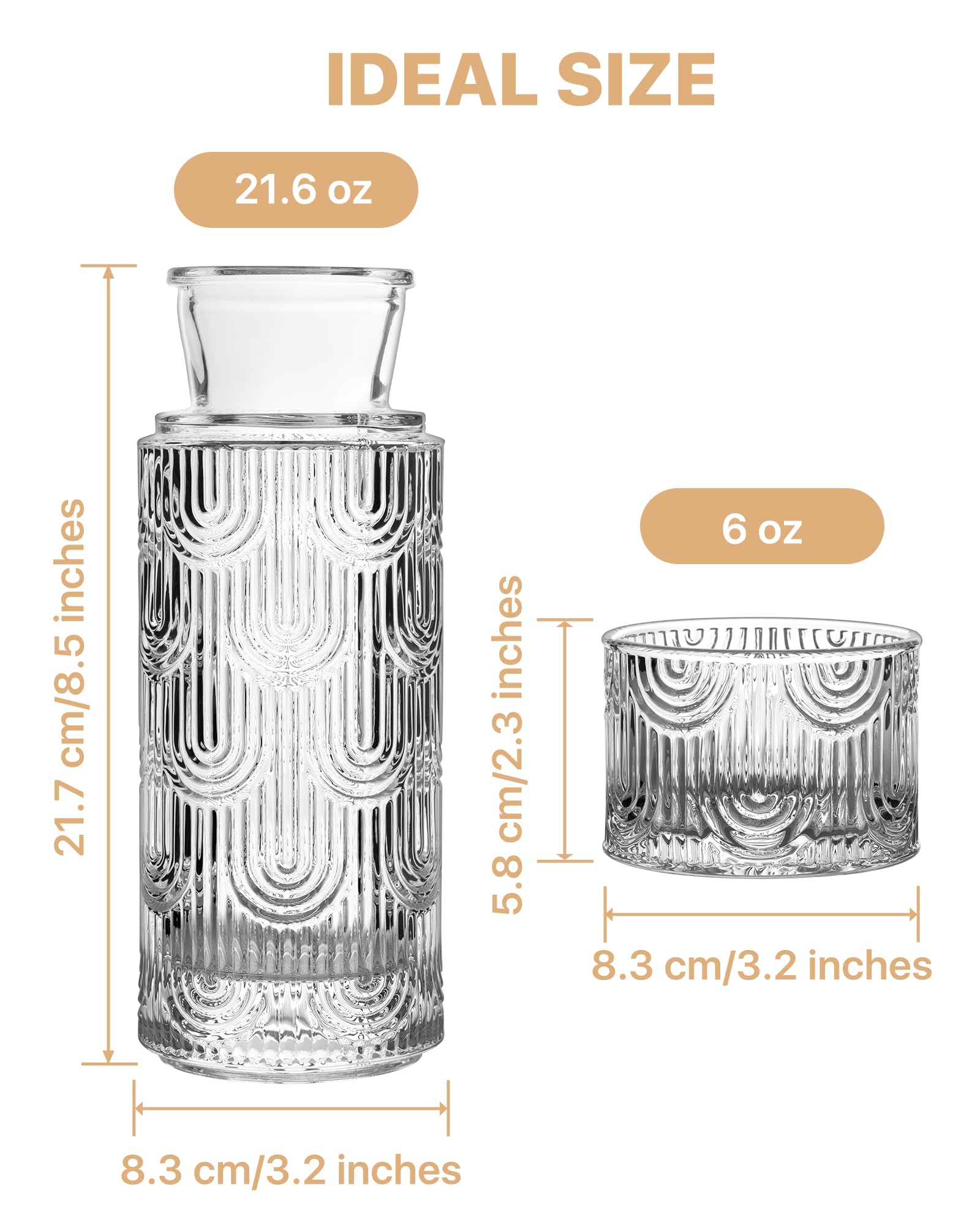 Juego de jarra de agua y vaso para mesita de noche, 612.3 g, transparente | Jarra de 21 onzas con taza de 6 onzas como tapa para agua, agua de limón, té helado, enjuague bucal de baño, servicio diario