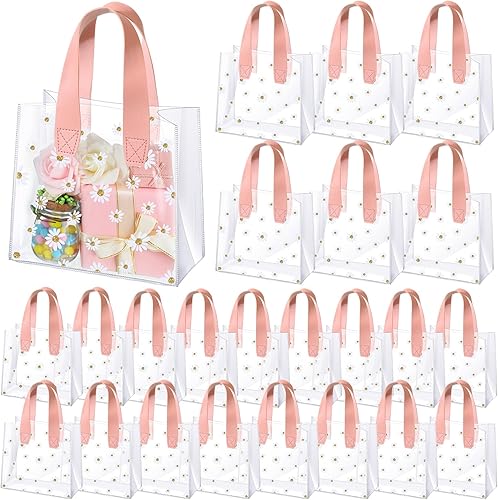 Clysee 24 bolsas de regalo transparentes con asas, bolsa de plástico transparente para envolver regalo, reutilizable, bolsa de PVC transparente,