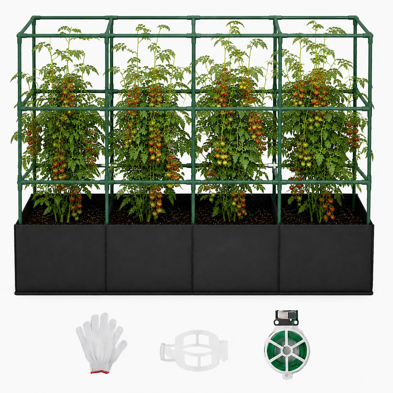 Tomato Cages for Garden, Heavy Duty Metal Climbing Trellis with Plant Grow Bags, 110cm Height Vegetable Support Frame for Tomato, Cucumber, Pea, Bean and Flower