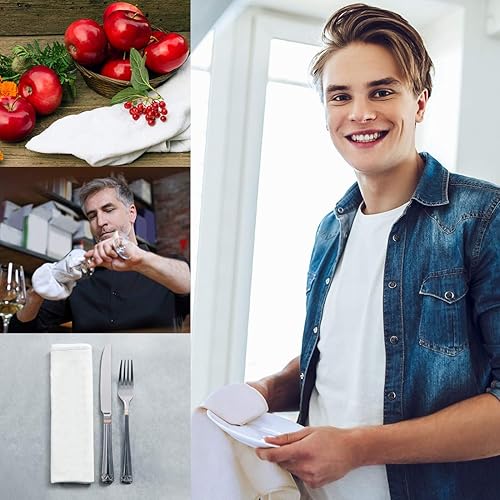 Miniatura 6 de Harina Sack - Toallas de cocina blancas Paquete de 12 28 x 28 pulgadas Toalla de cocina suave y absorbente Toallas de bar de 100% algodón hilado