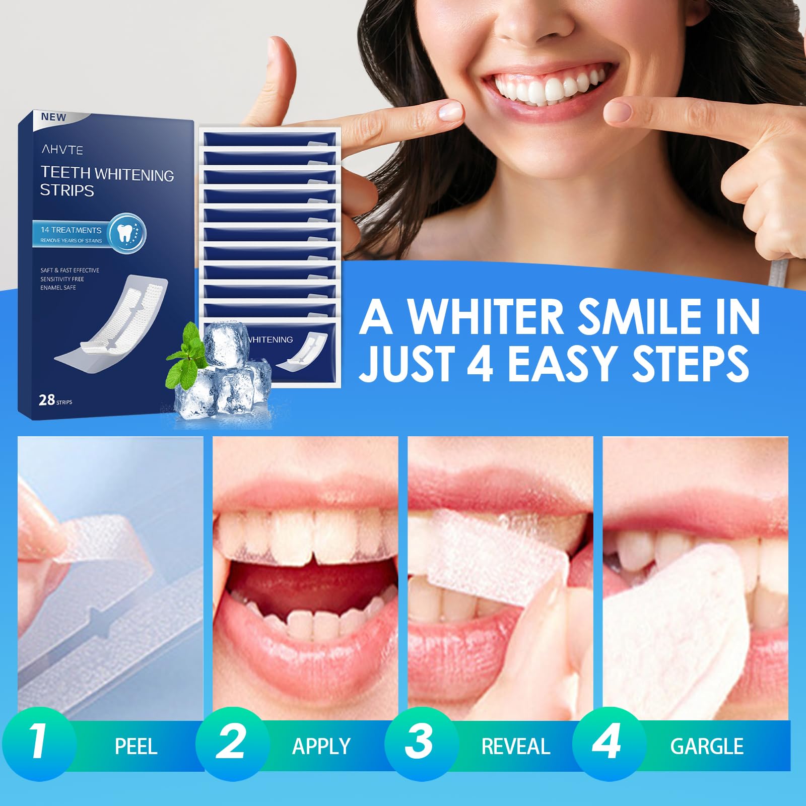 28 Pezzi Strisce Sbiancanti Denti Professionale, Rimuove le Macchie Profonde,aiuta a eliminare/fumare/vino Macchia, Ideali per lo Sbiancamento dei Denti
