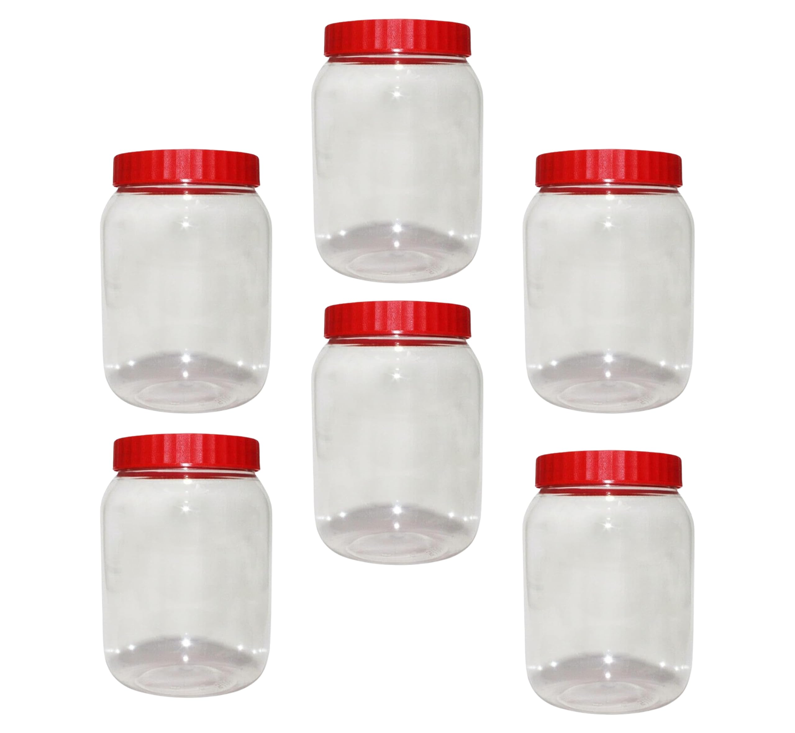 KANSY Plastic Storage Jars with Screw Top Lids - Multipurpose Kitchen Containers For Kitchen Food Storage Pasta Airtight BPA free (1000ml, Pack of 6)