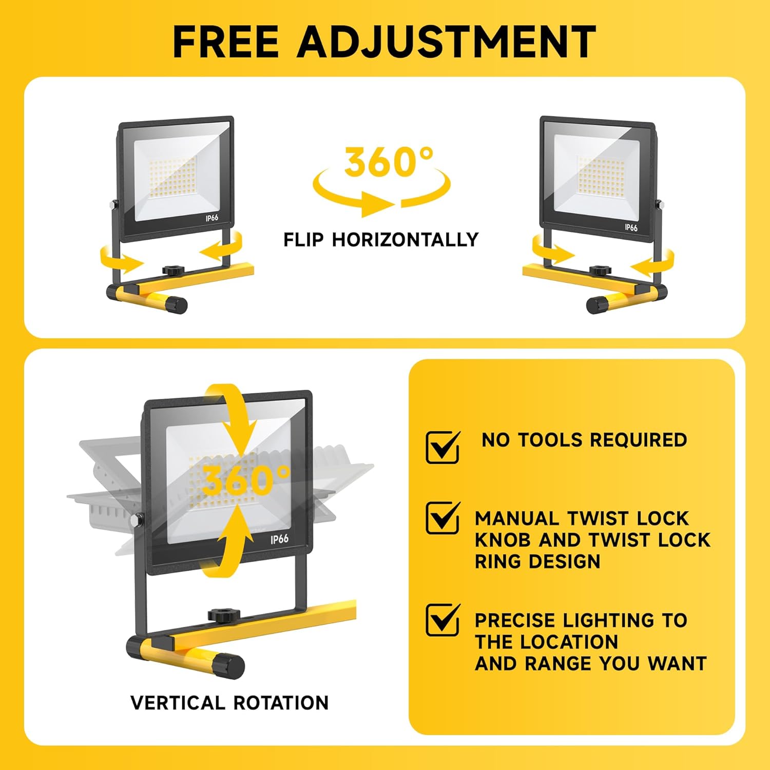 TOPRATED Plug in Led Work Light with Stand,28000 Lumen 110V 4 Adjustable Head Outdoor Flood Lights,Foldable Mechanic Light with 16.5Ft Power Cord,Portable Waterproof Tripod with Lamp for Workbench