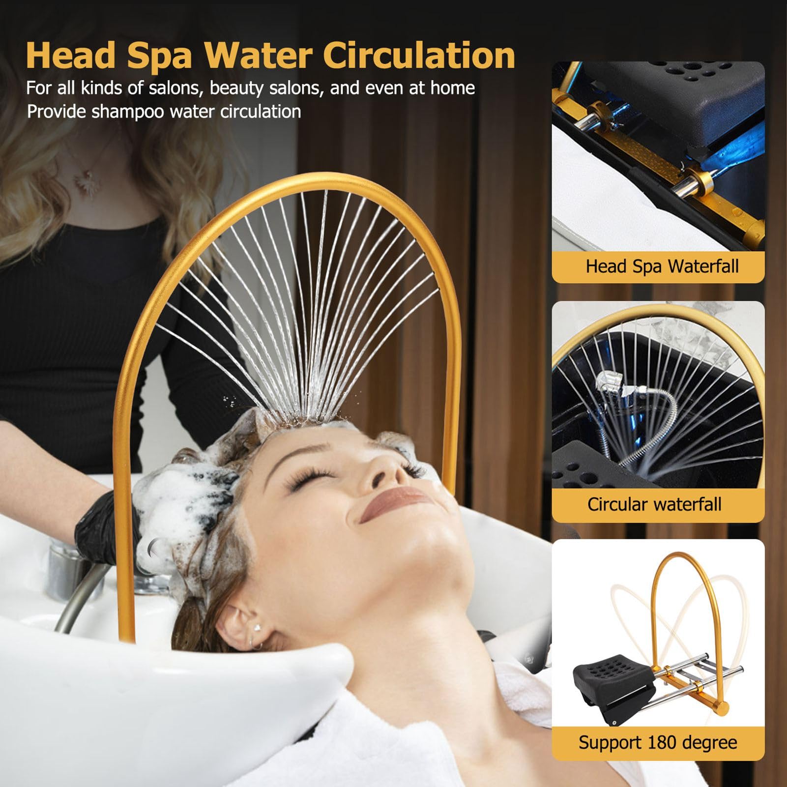 FILFEEL Wodospad Head Spa, Metalowa Miska na Szampon z cyrkulacją Wody z regulowaną ramą w Kształcie Litery U, do Salonu Spa i Użytku Domowego