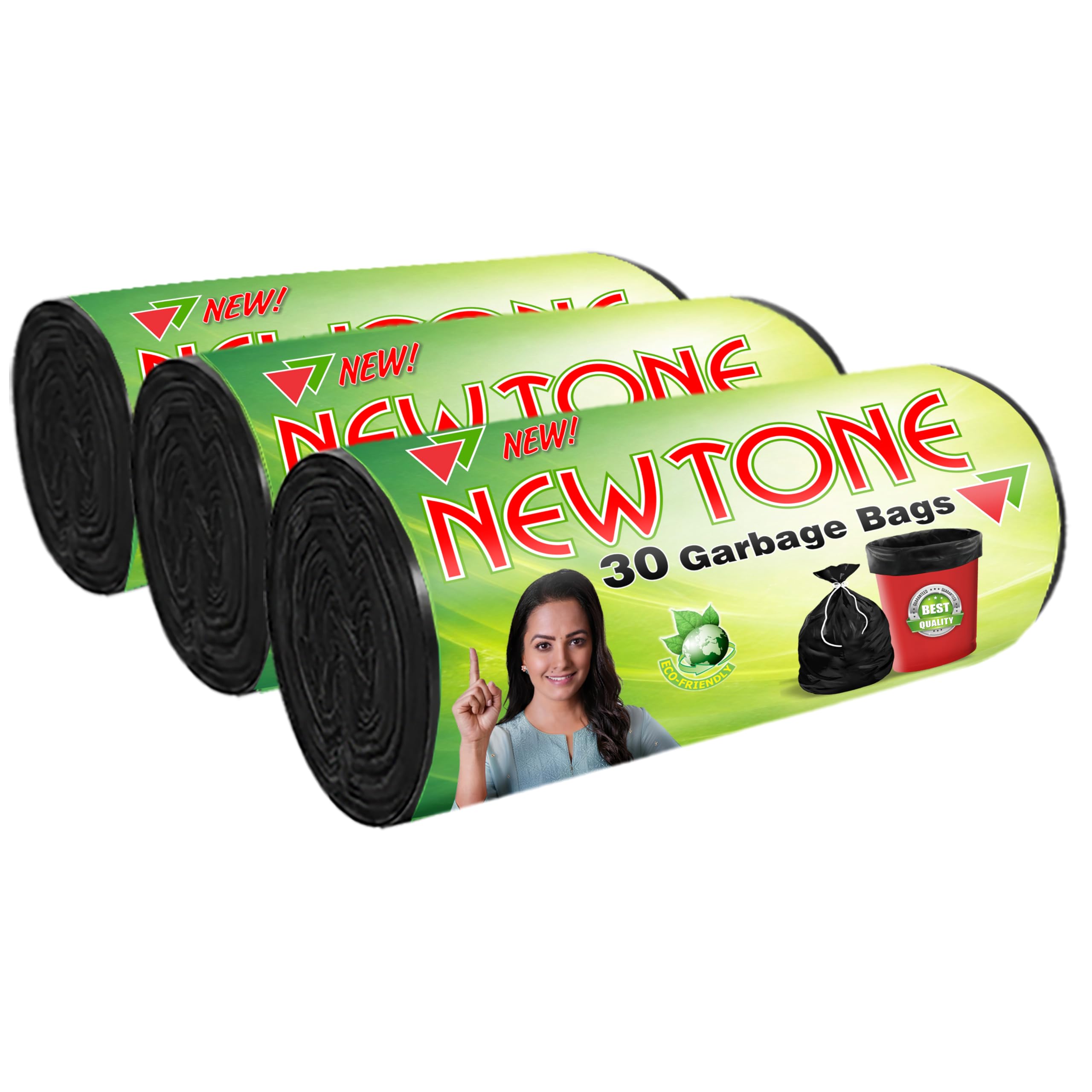 Newtone Garbage Bags | Small 17 X 19 Inches | 90 Bags (30 Bags X 3 Rolls) | Dustbin/Trash bin | Pouch Packing | (Black)