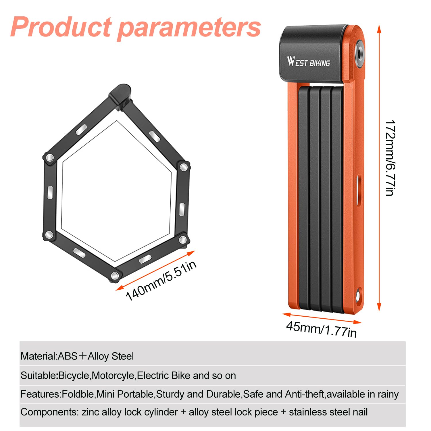 Candado Plegable 80 cm 6 Nudos Antirrobo, para Bicicleta, Motocicleta, Patinete Eléctrico
