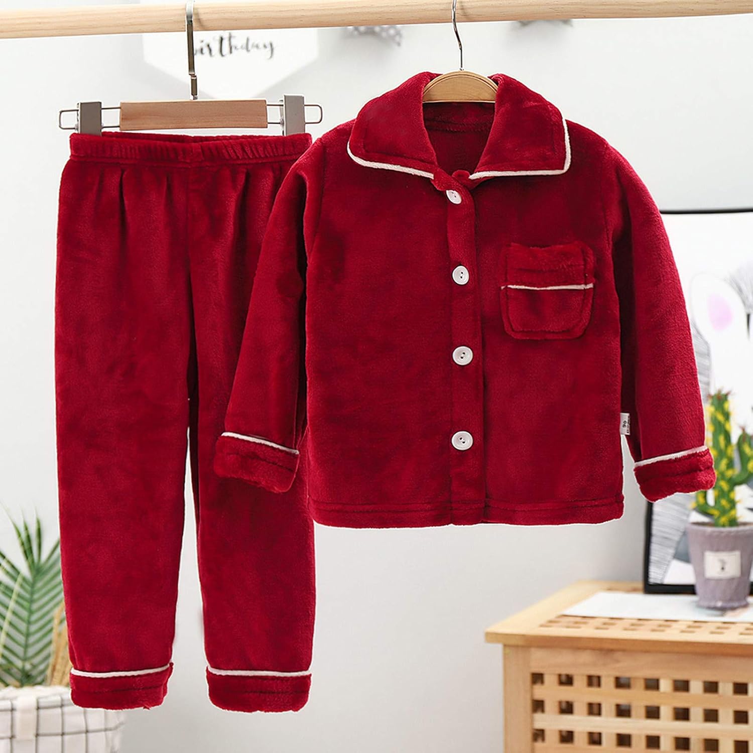 Boys Girls Button Down Winter Warm Fleece P𝐚jamas Set 2 Piece Kids Toddler Flannel Sle𝐞pwear 𝐏js Clothes Fall/Winter