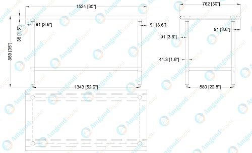 Miniatura 4 de Mesa de trabajo de acero inoxidable de 30 x 60 pulgadas con estante inferior  Certificado NSF  Preparación de alimentos para isla de cocina  Banco