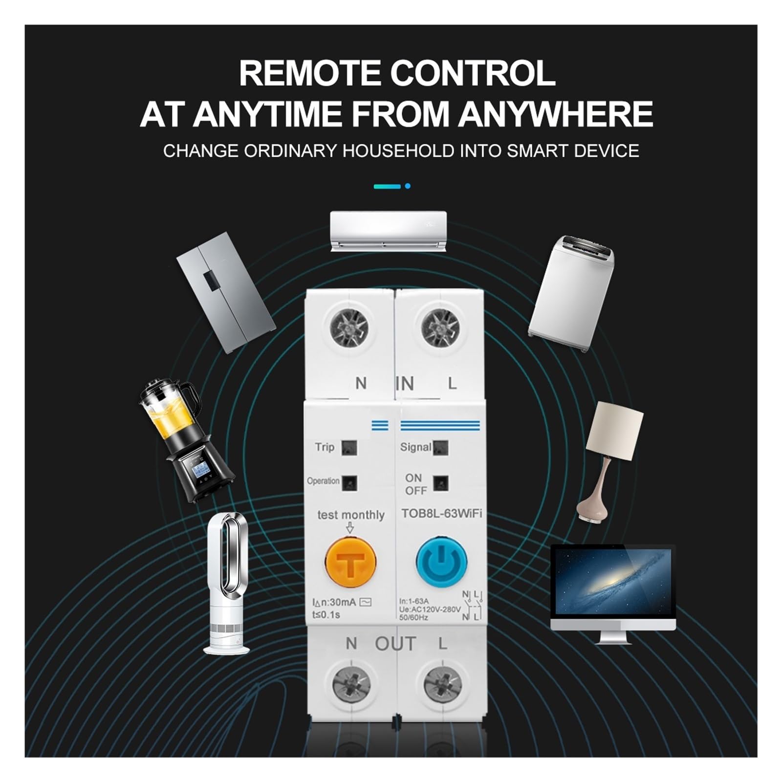 Monitoraggio Dell'Energia del Contatore Intelligen 63A Monofase WiFi Smart Energy Meter Kwh Misurazione Monitoraggio Relè Temporizzatore Interruttore con Protezione Perdite