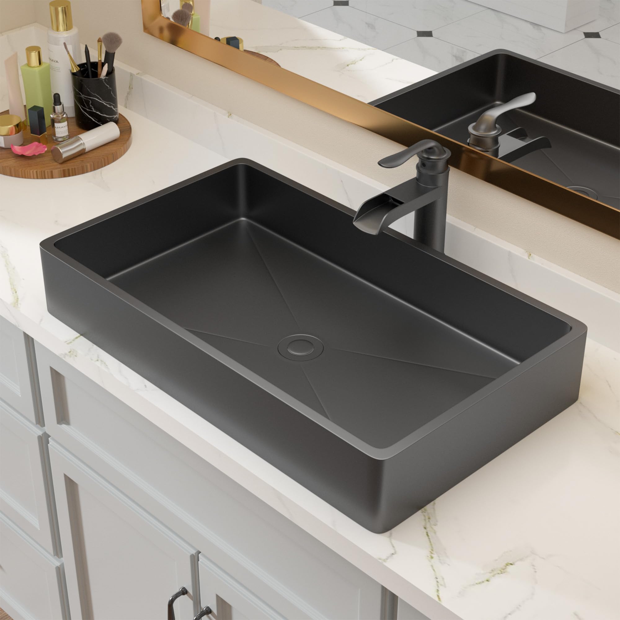 Snapklik.com : Black Vessel Sink Stainless Steel Rectangular 24" X 14