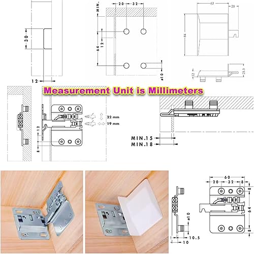 Miniatura 9 de Soporte de montaje para gabinete, accesorios para colgar  Kit de montaje en pared para armario de cocina oculto ajustable con tapas  Soporte de