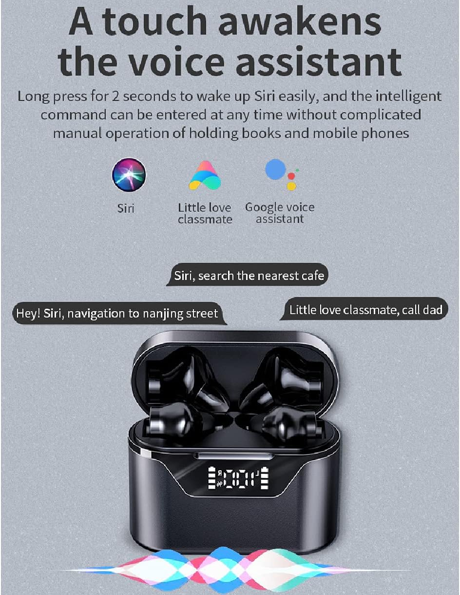 True Wireless Bluetooth 5.0 Earbuds 14Mm Dynamic Speaker HiFi Stereo Sound Earphones in-Ear with Charging Case & Power Display