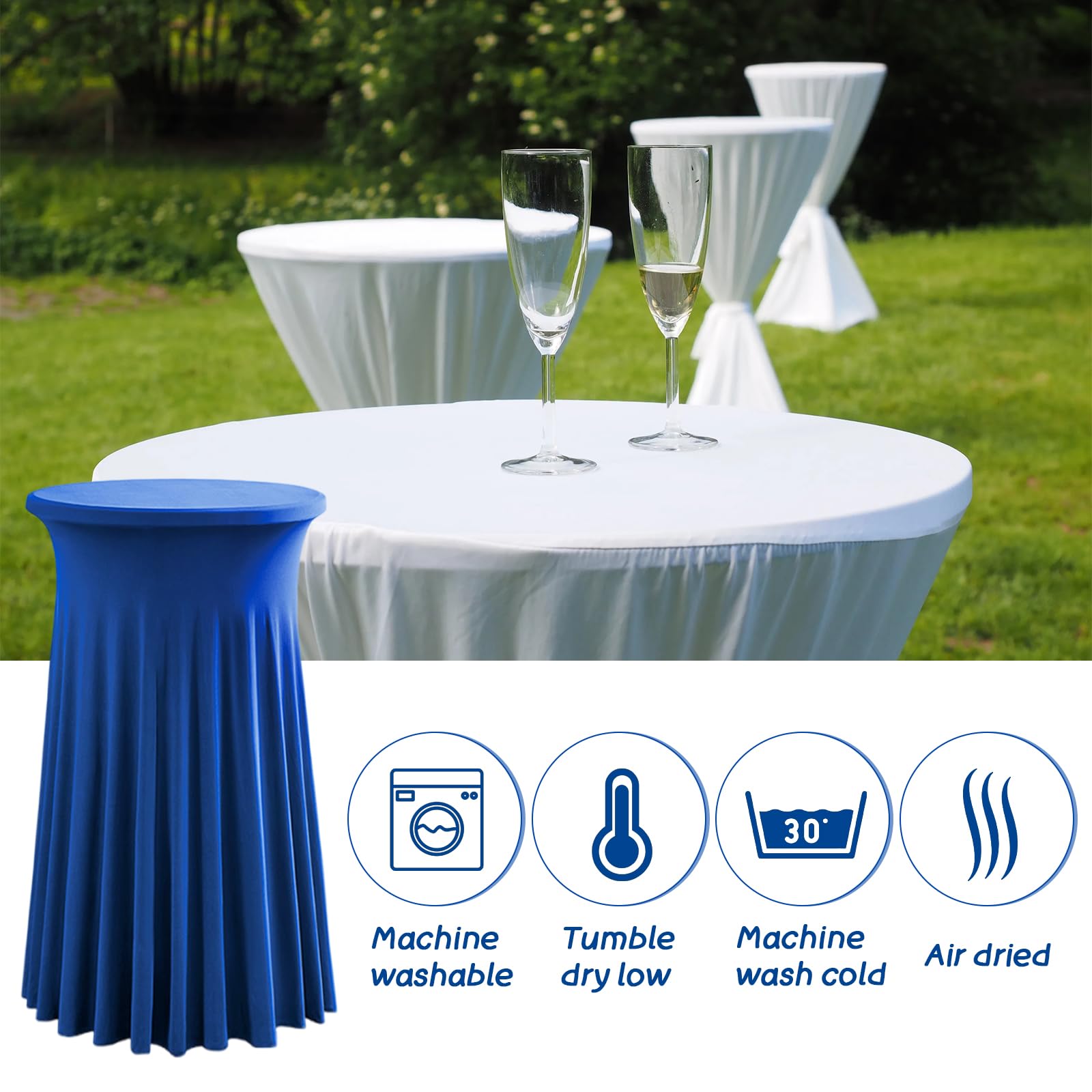 Nappe Mange Debout Ronde, 80x110 cm Housse pour Table Haute en Spandex, Nappe de Cocktail avec Jupe pour Banquet Mariage Anniversaire Bar Table,Champagne,5pcs