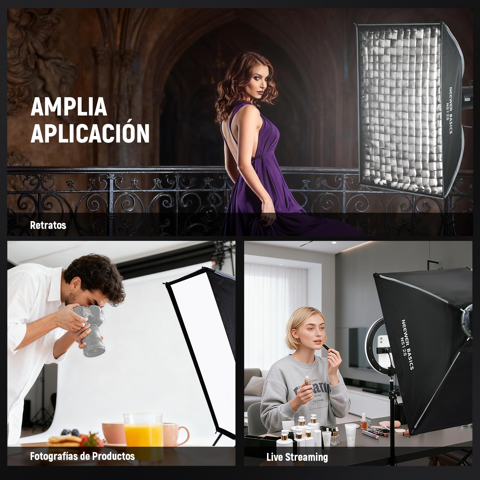 NEEWER BASICS Prostokątny zestaw softbox, 61 cm x 89 cm, szybkie odpinanie, pasek mocujący Bowens, miękki dyfuzor światła, kompatybilny z Godox, kompatybilny z Aputure Studio Photography Oświetlenie