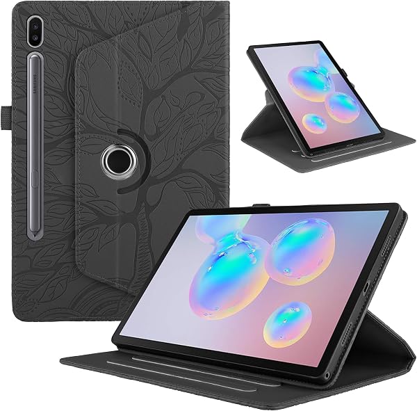 TEDTIKJT Tablet Cover per Samsung Galaxy Tab S6 10.5" 2019 SM-T860/T865 Custodia Pelle PU 360 Ruotabile Supporto Flip Protettiva Tablet Cover per Samsung Tab S6,Nero Albero - 1