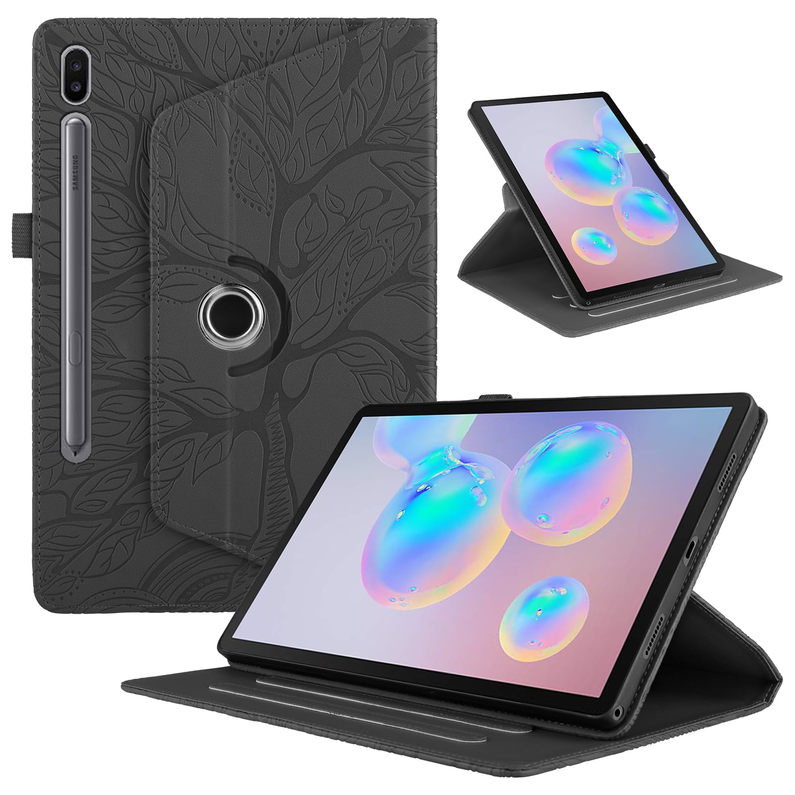 Funda para Samsung Galaxy Tab S9/ S8/ S7 11" (SM-X710/X700/T870) PU Cuero Tablets Protectora Cover 360°Carcasa Giratoria de ángulo Múltiple Stand Función Tablets Funda,Rojo Árboles — view 18