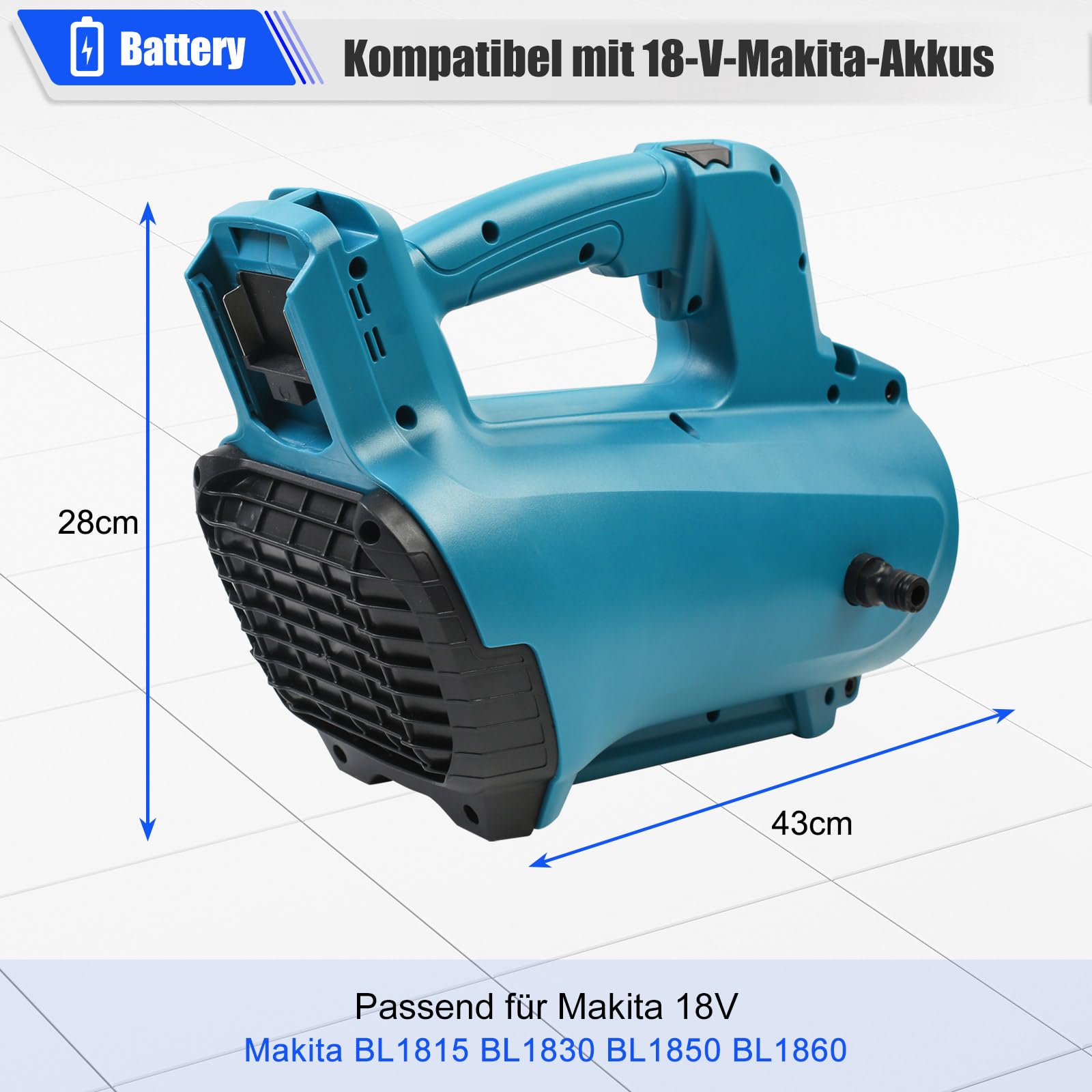 Pompe de transfert de jardin Makita 18 V, pompe d'irrigation électrique sans fil 220 W, tuyau de sortie d'eau 10 m, tuyau d'entrée d'eau 3 m, pommeau de douche