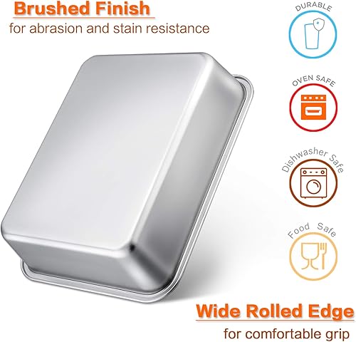 Miniatura 3 de E-far - Juego de 2 moldes para hornear de acero inoxidable profundo, 12.75 x 10 x 3.2 pulgadas, rectangular, de metal, para horno, no tóxico y