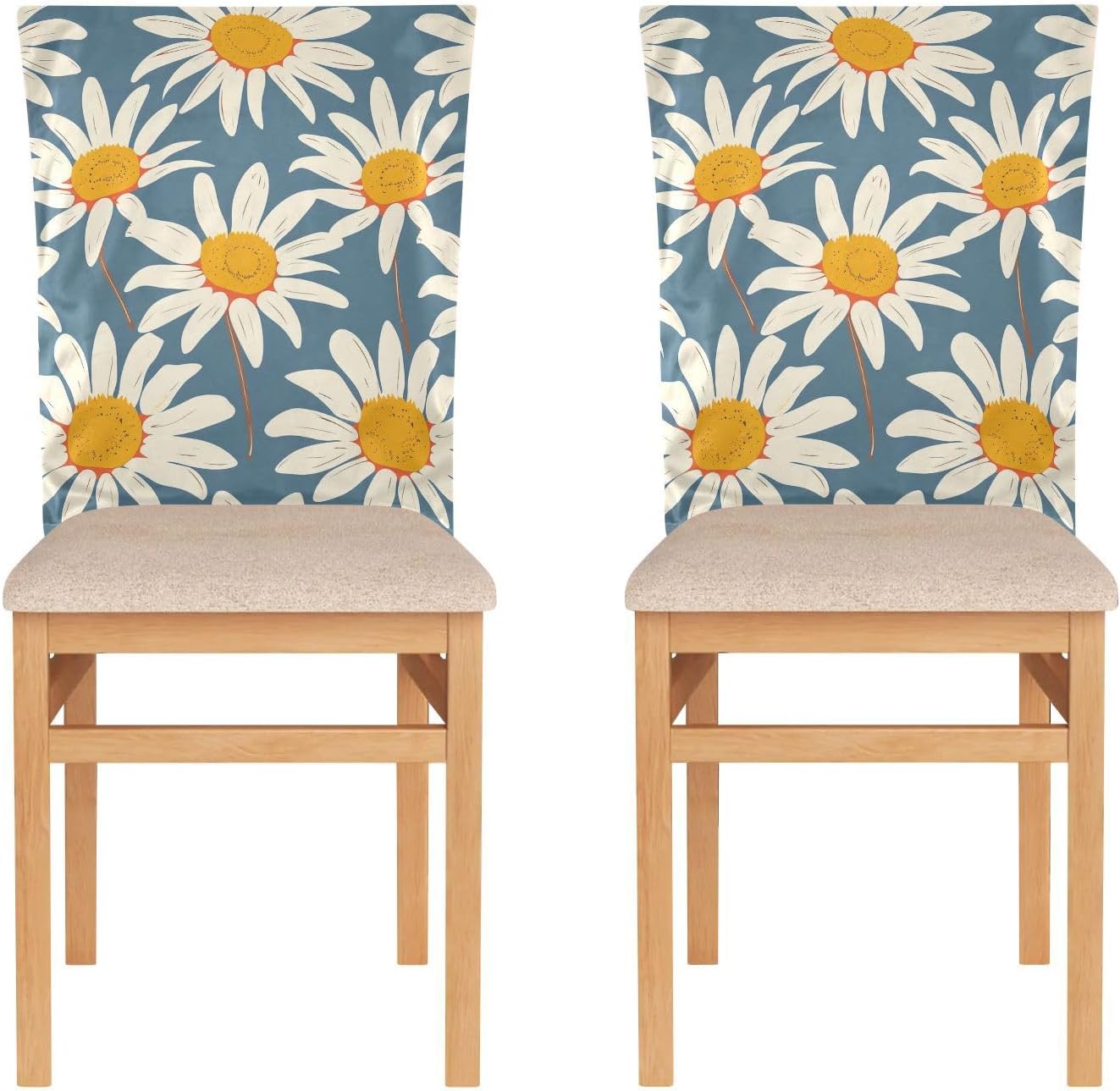 ALAZA Daisy Floral Chair Back Cover Set of 6, Washable Reusable Removable Chair Slipcovers Decorative Chair Cover for Home Kitchen Wedding Party