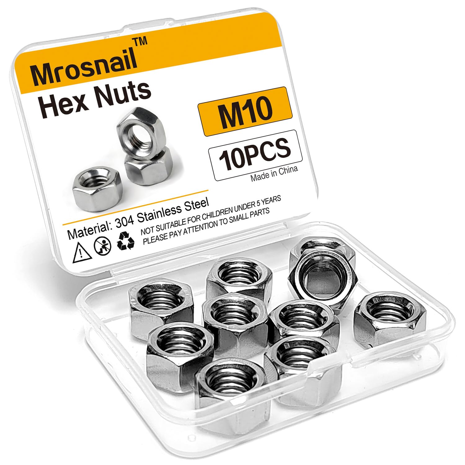 Photo 1 of 10Pcs M10 Hex Nuts, 304 Stainless Steel Hardware Nuts, Full Thread Hex Drive, for Automotive, Construction, Machinery, and Heavy-Duty DIY Projects