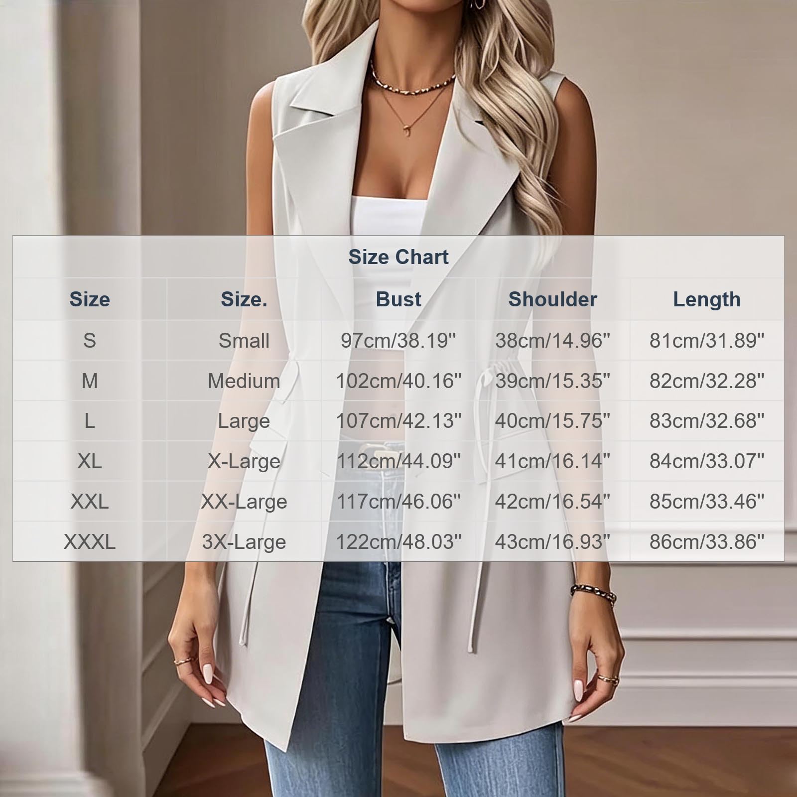 Blazer Damen Ärmellos Weste Revers Offene Vorderseite Jacke mit Tasche | Elegant Einfarbig Kurze Ärmelloser Blazer Revers mit Knöpfen Taschen