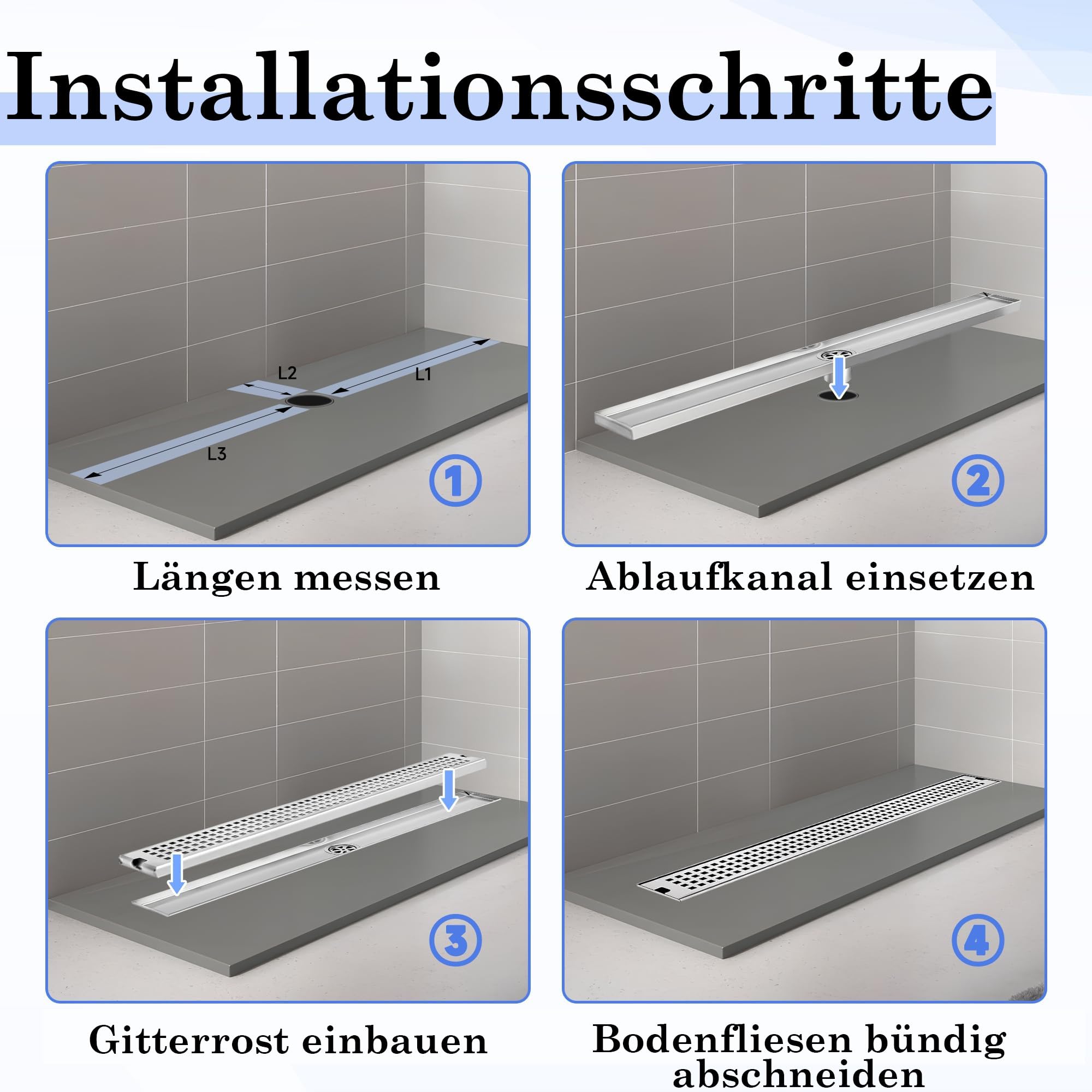 uyoyous Duschrinne 60 cm Italienische aus Edelstahl Bodenablauf | Ablaufrinne mit Haarsieb Duschbodenablauf Linearer Rechteckiger Flach Befliesbar Duschrinne Komplettset
