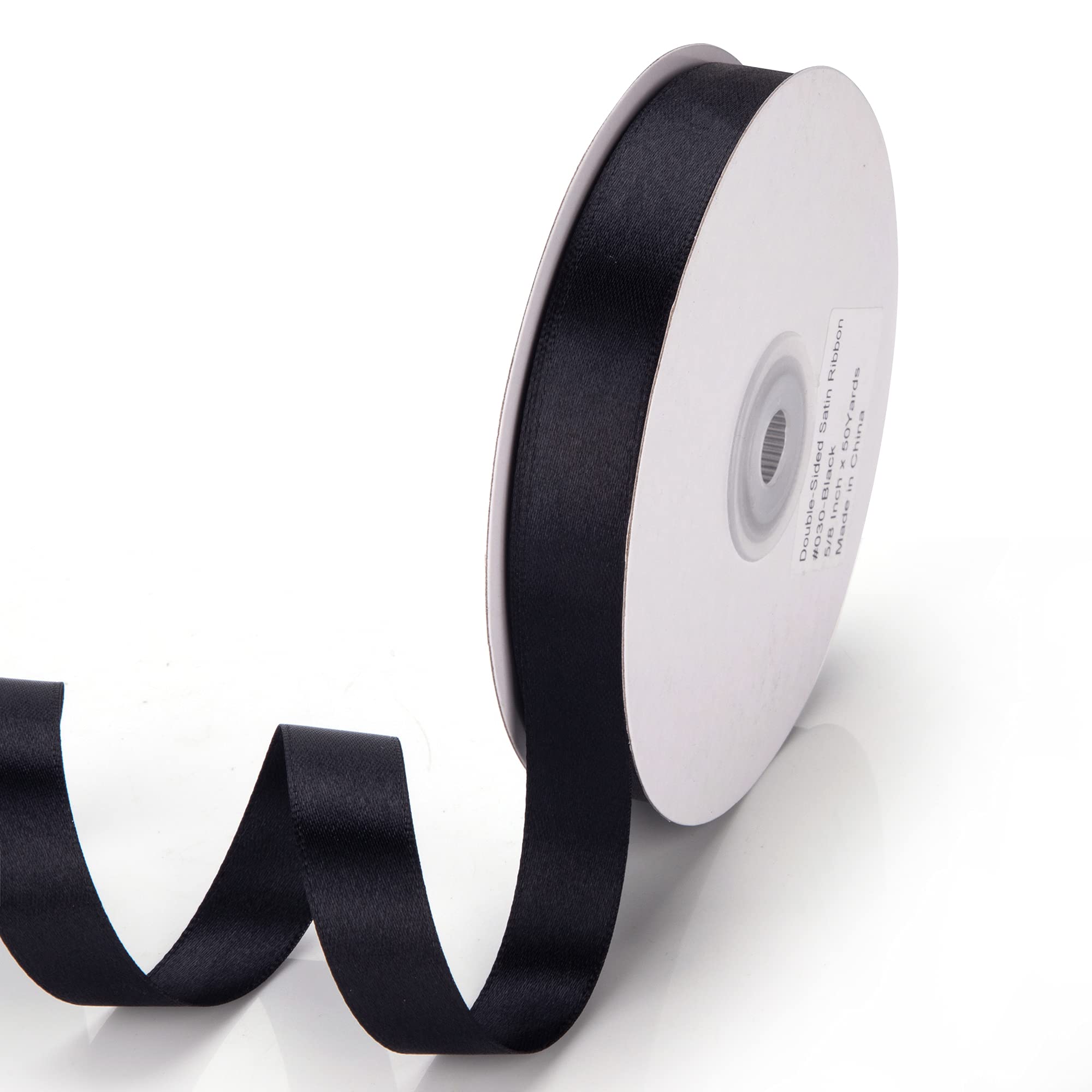 IHKFILAN Satinband, in Schwarz (16 mm x 45.72 m), matt glänzendes Geschenkband, edles Schleifenband zum Dekorieren & Basteln, zum Einpacken besonderer Geschenke, für Hochzeiten, Taufen, uvm