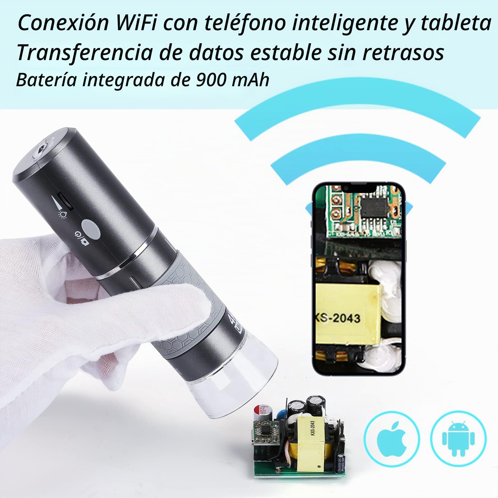 HD 4K 3840x2160P Cámara de microscopio Digital WiFi para iPhone Android Phone y Windows Mac PC, microscopio portátil inalámbrico con Soporte para Adultos y niños