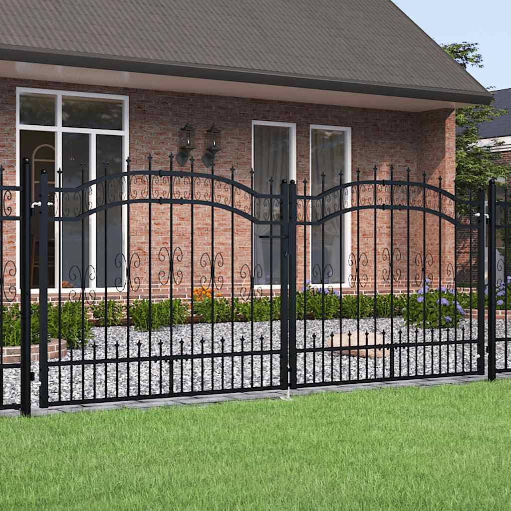 vidaXL Portail de clôture KAMPEN avec Pointe en Acier Noir 302 x 125 cm