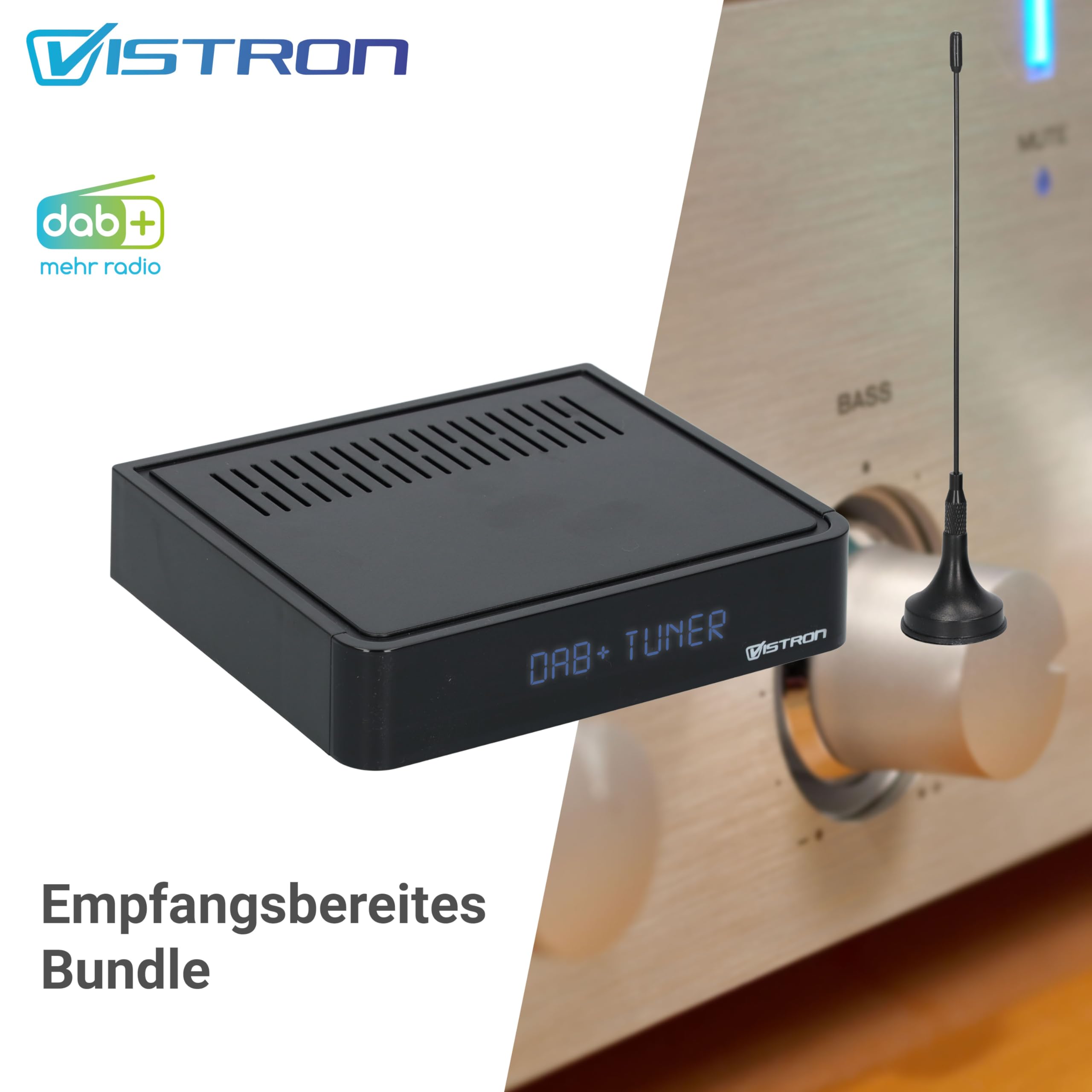 Vistron Youtune1 DAB+ Radiotuner inkl. Antenne, digitaler DAB Radioadapter (HiFi Anlage + AV Receiver Erweiterung), FM/UKW Radio, Digitalradio