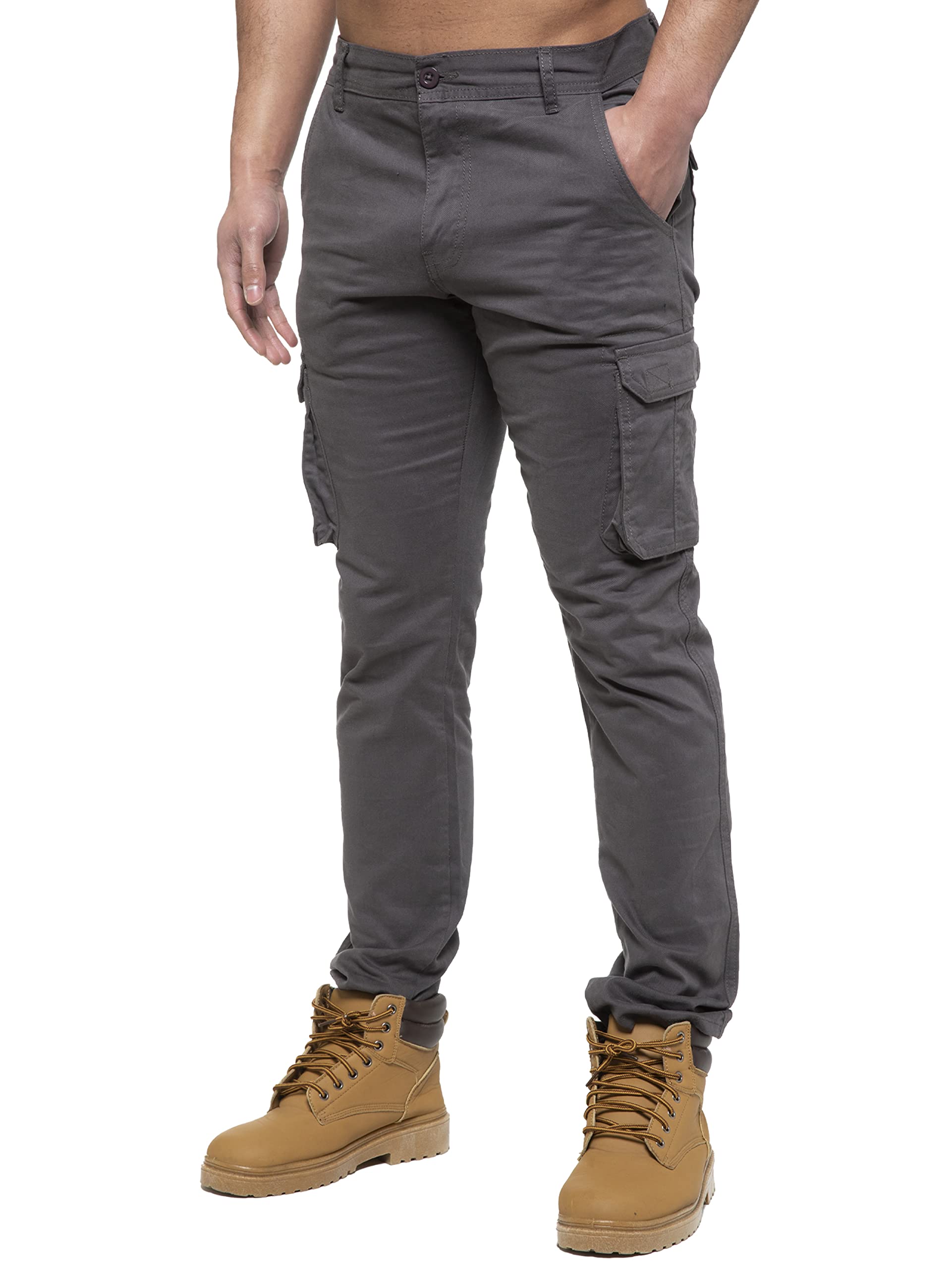 Ze Enzo (42 Regular, ) Enzo Mens Cargo Straight Fit Denim Jeans Grey