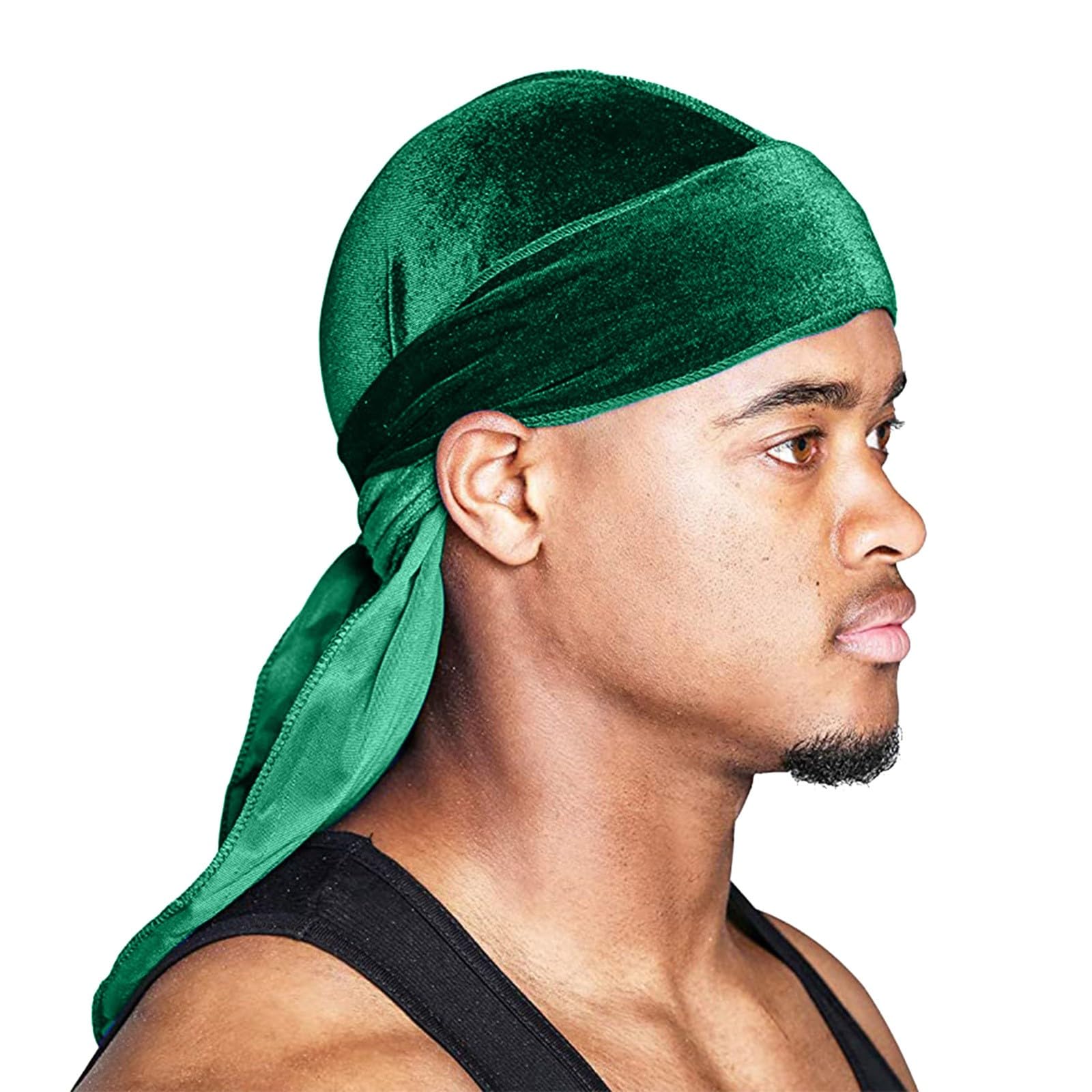 Velvet Bandana Hat Durag - Smooth Breathable Headwrap For Men & Women (Green)