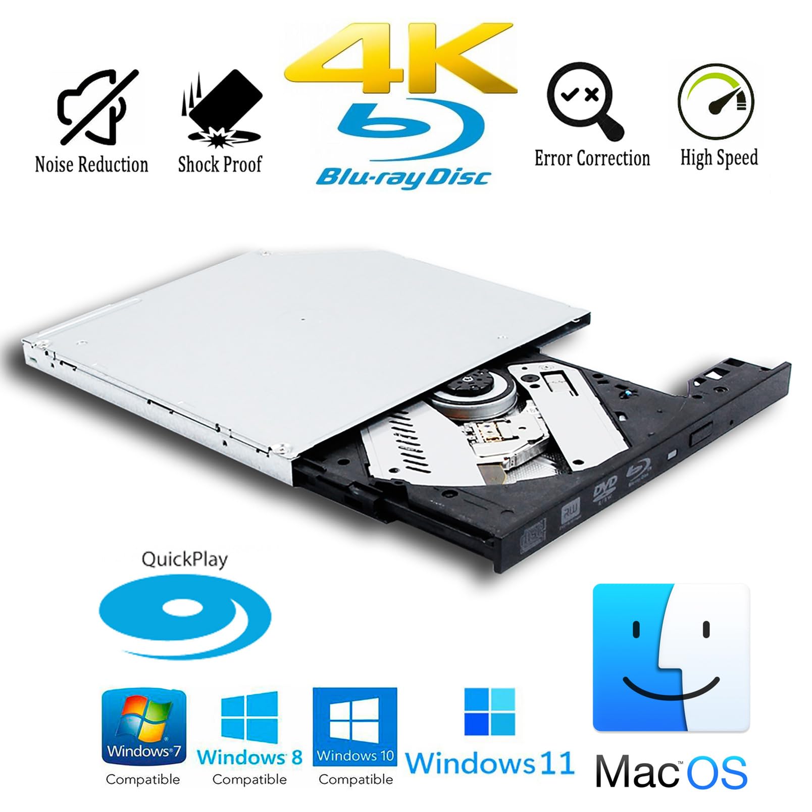 Lecteur Blu-ray interne 4K Ultra HD 3D pour ordinateur portable LG BU50N, 4X BD-R TL QL BDXL 100 Go 128 Go 6X BD-R DL 8X DVD+/-R RAM 24X CD-R Graveur 9 mm