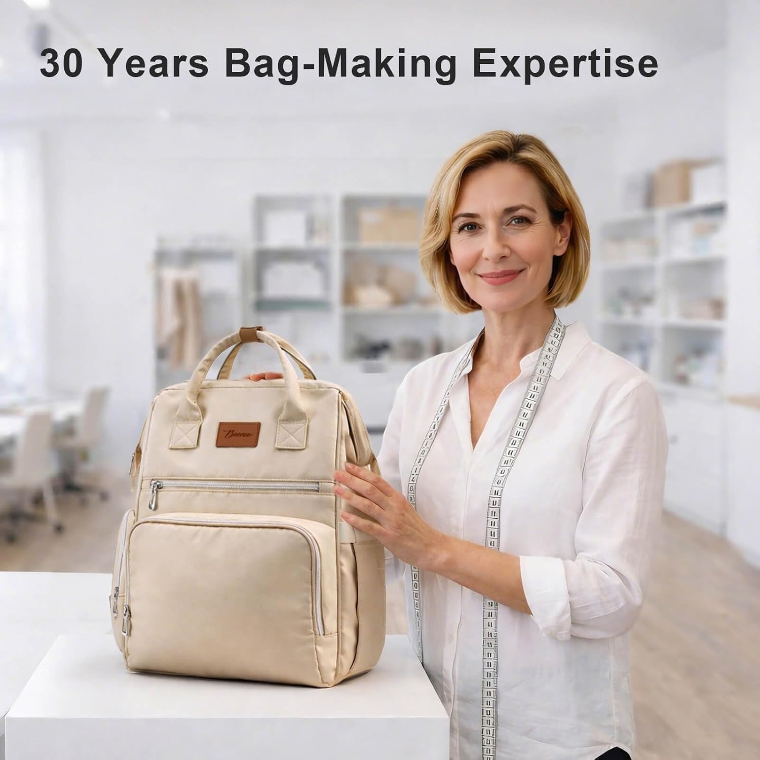 Diaper Bag Backpack, Large Capacity Baby Bag with 14 Pockets, 3 Insulated Bottle Pockets, Changing Pad, Wet/Dry Pocket, Stroller Straps and Luggage Sleeve, Unisex for Mom and Dad, 27L Beige