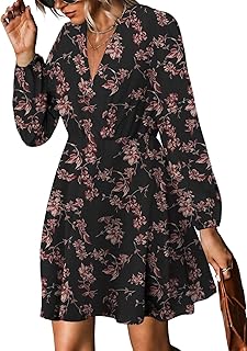 Women's Floral Dresses 2025 V Neck Long Sleeve Fall Dress