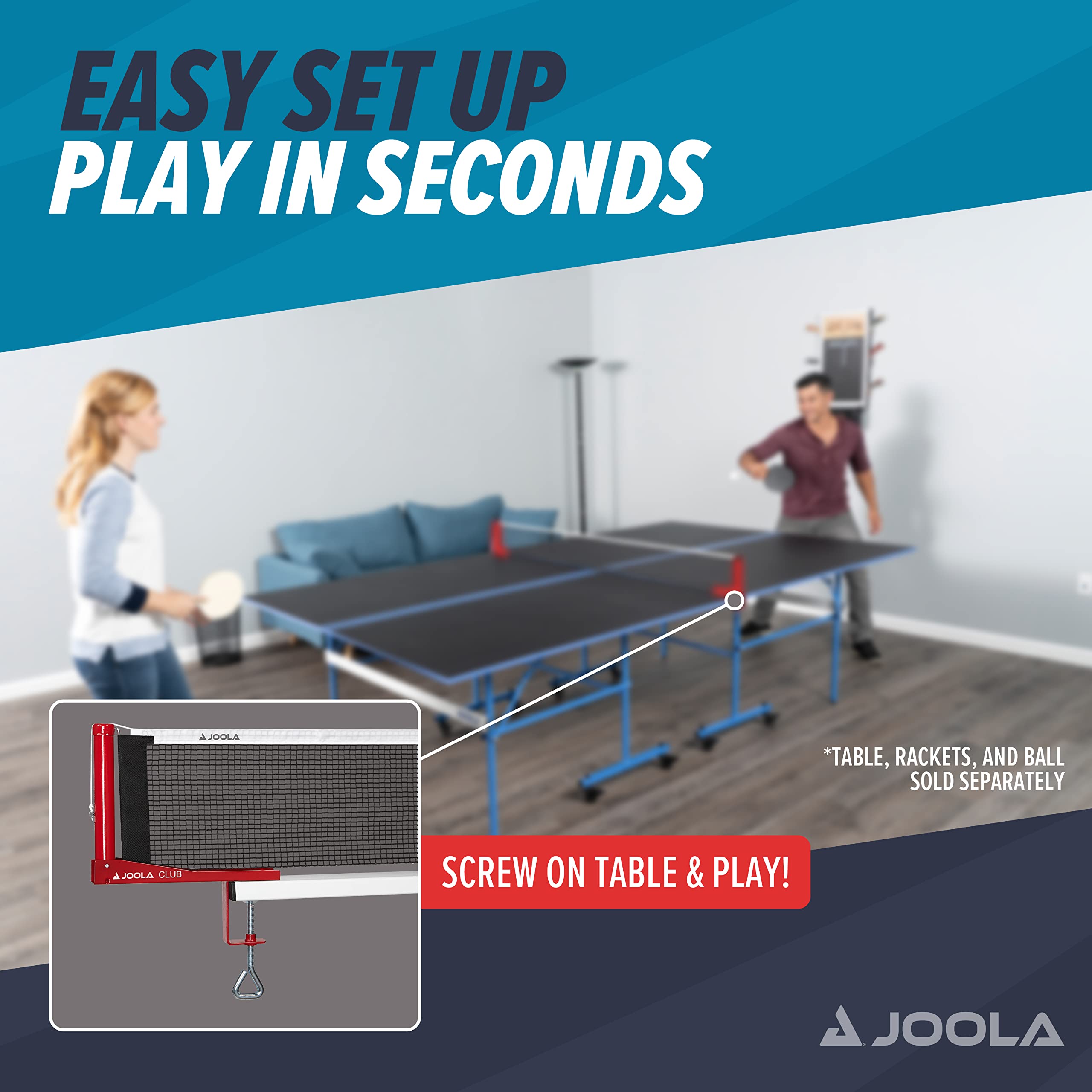 JOOLA Set Postale Club, Rete Da Ping Pong Unisex Adulto, Colore: Rosso, 152 cm