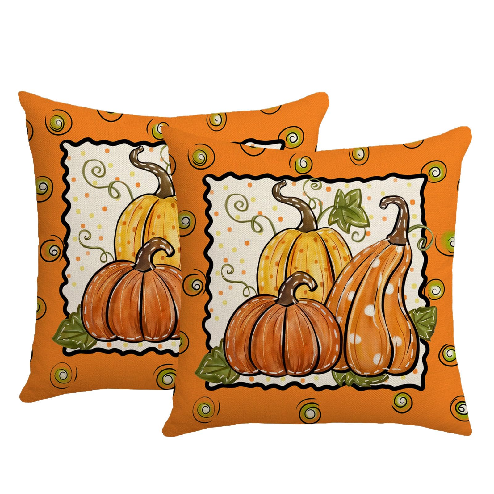 KLUSIET Fall Pillow Covers 18x18 Inch Set of 2, Pumpkin Maple Leaves Decorations Throw Pillow Covers, Throw Cushion Cover for Autumn Thanksgiving Farmhouse Sofa Decor(2pcs,H)