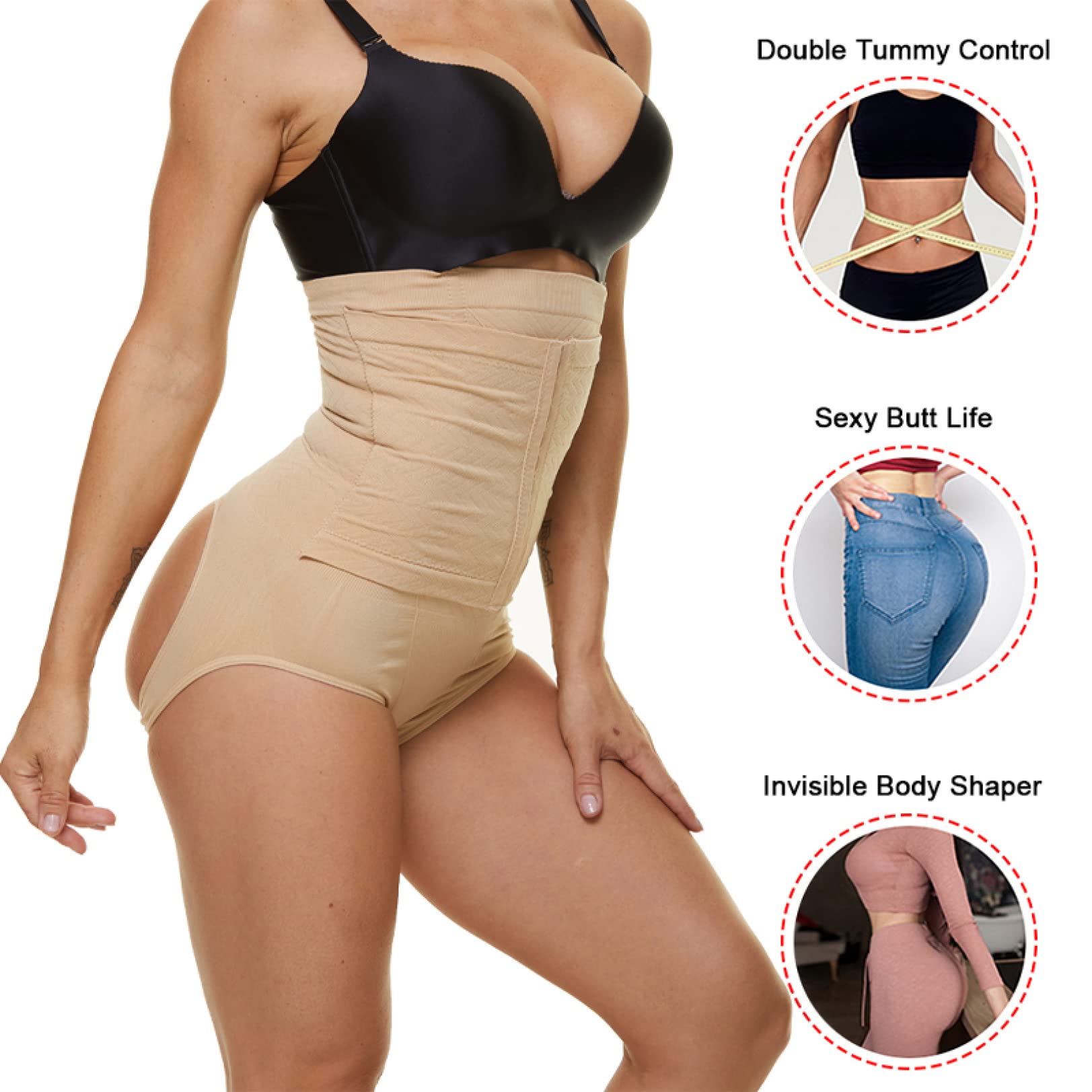 ISCBAFYX Body z funkcją treningu talii, push up, unoszą pośladki, figi wyszczuplają brzuch, spodenki modelują ze stali szydełkowej