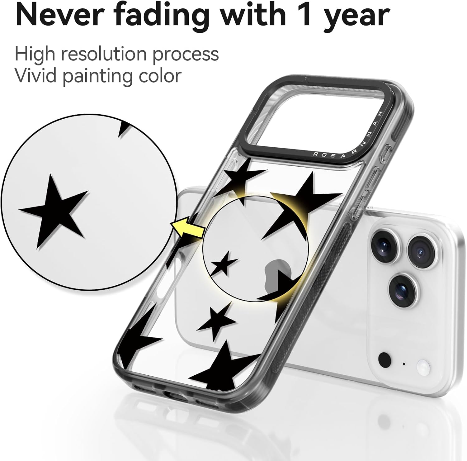 Rosarnnah for iPhone 17 Pro Max case Cute - Durable Shockproof 6.6 ft Drop Impact Phone Case - Funny Five-Pointed Star Design (6.9") Black