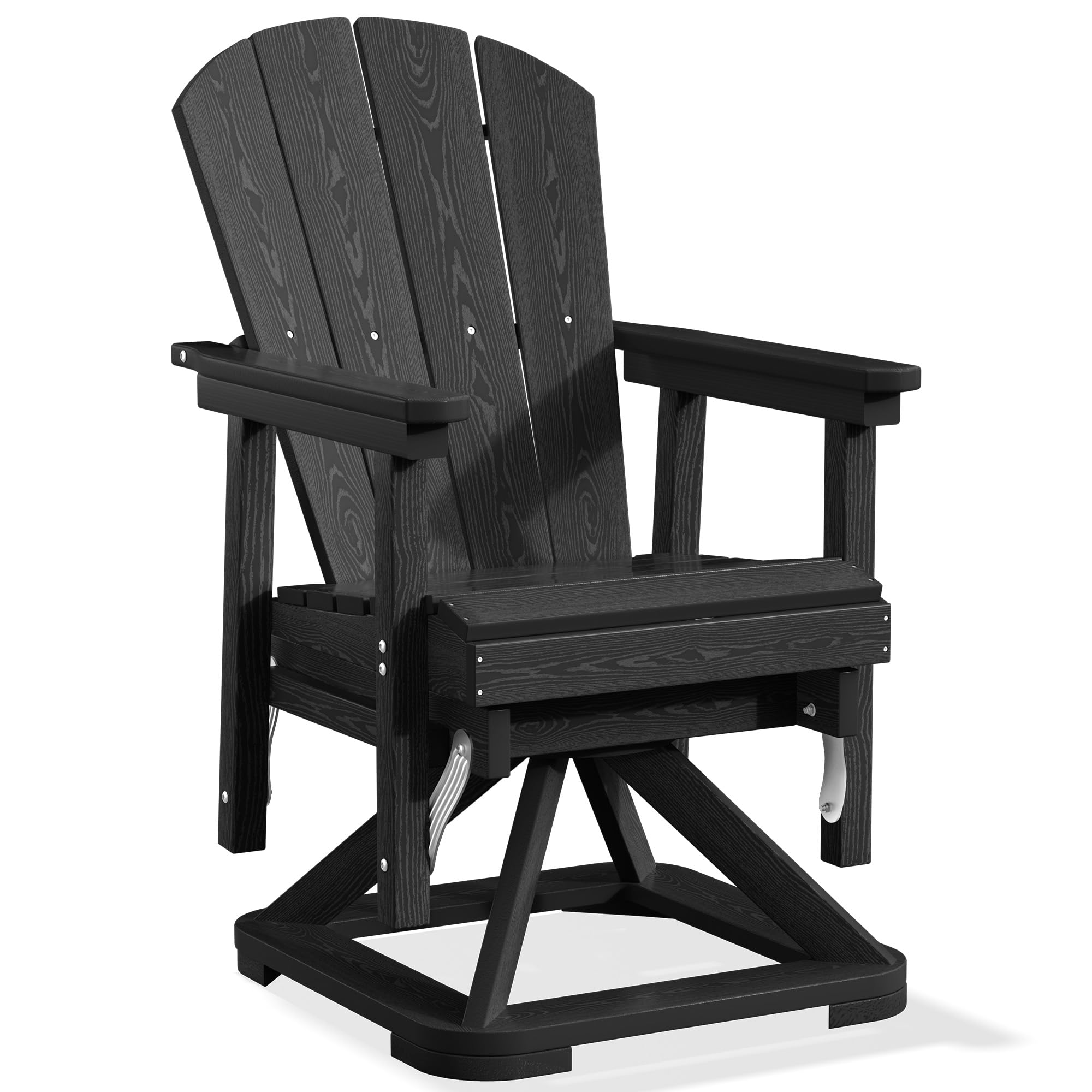 PLUUV Adirondack Swivel Glider Chair, 360° Swivel &amp; Smooth Glide, Black