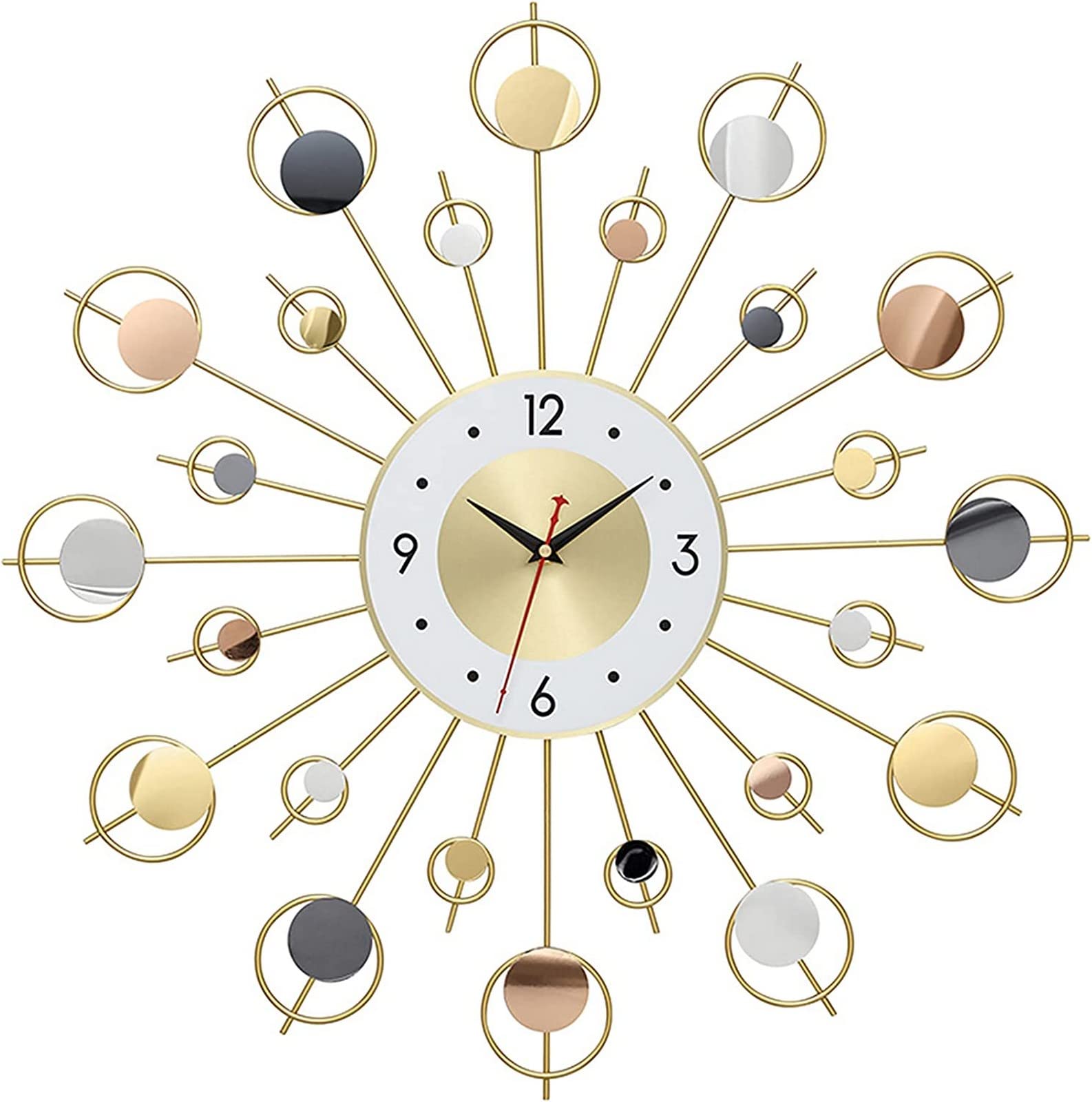 Reloj De Pared Artístico, Reloj De Pared Sencillo, Reloj De Pared De Metal 3D, Relojes De Pared De Cuarzo Modernos con Diseño De Rayos De Sol, Relojes De Pared Grandes Y,
