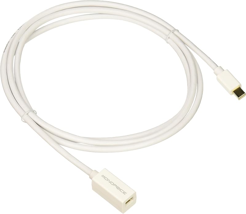 Monoprice USB Extension Cable - 6 Feet - White | 32AWG, Mini DisplayPort Male to Female