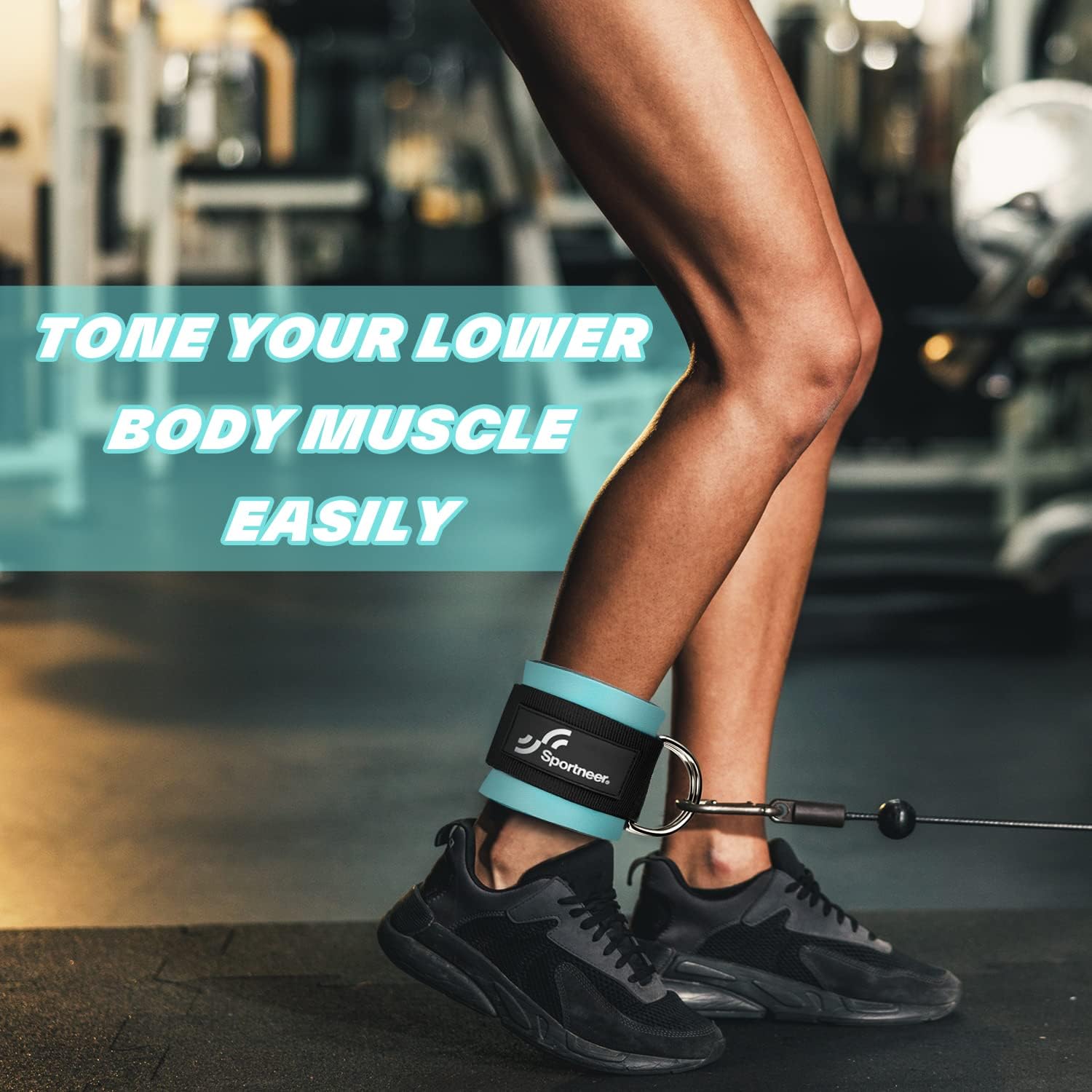 Sportneer Ankle Strap for Cable Machine Adjustable Ankle Straps (Pair) for Leg Extensions, Booty Hip Abductors, Kickbacks, Glute Workouts and Curls in Home and Gym - Cuff Attachment for Men & Women