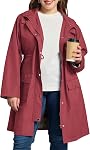 Kikibell Plus Size Rain Jackets for Women Raincoats Waterproof Windbreaker Jacket Hooded Outdoors Trench Coat with Pockets