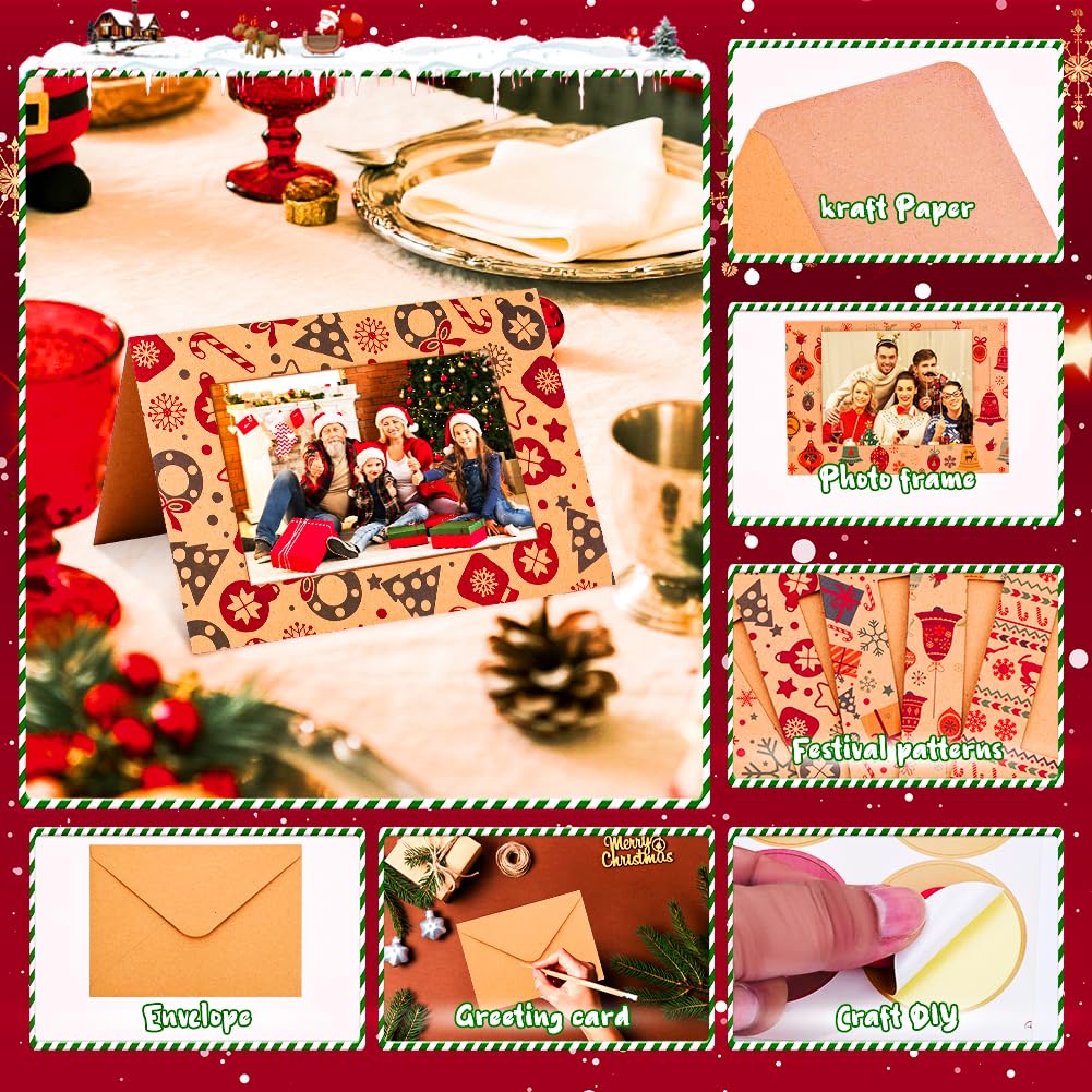 Eforcase Set mit 60 Weihnachts-Bilderrahmen, Grußkarten mit Umschlägen, Aufklebern, Weihnachtskarten, Sortiment, 10,2 x 15,2 cm, Fotoeinsatz, Bilderrahmenhalter für Weihnachten, Urlaub, Grußzubehör